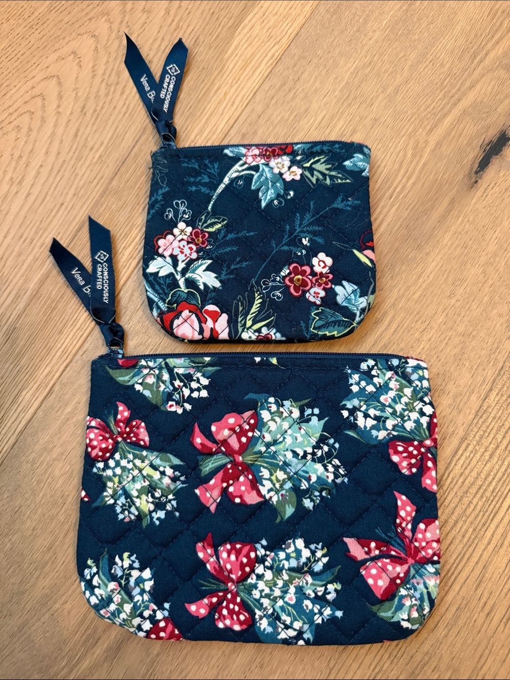 Vera Bradley Navy Floral Rose Toile Quilted Cosmetic Pouch Duo